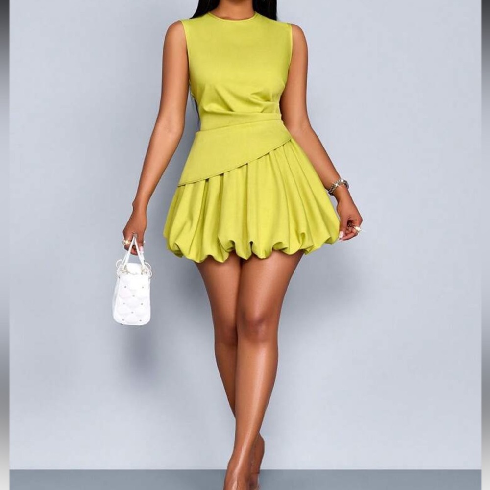 Green Pleated Fit and Flare Mini Dress